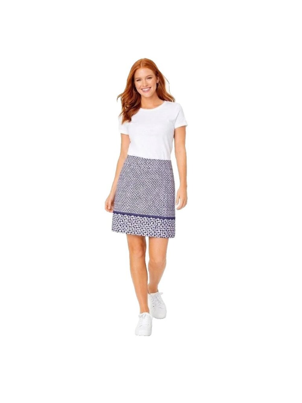 Talbots Pencil Skirt Womens 14P Blue Geometric Tile Print Lined Stretch Workwear